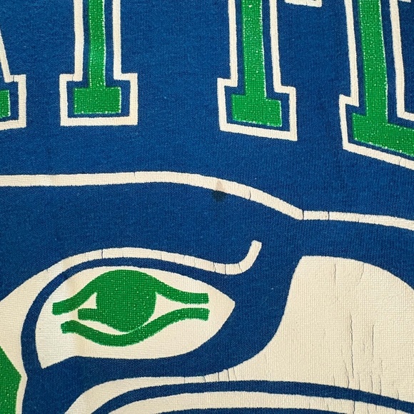VINTAGE Seattle Seahawks Jersey Tee – Royal Blue with Striped Sleeves - Picture 16 of 16